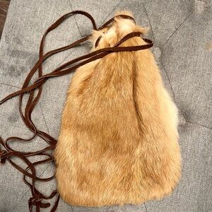 Vintage Genuine rabbit fur Sachel drawstring purse
